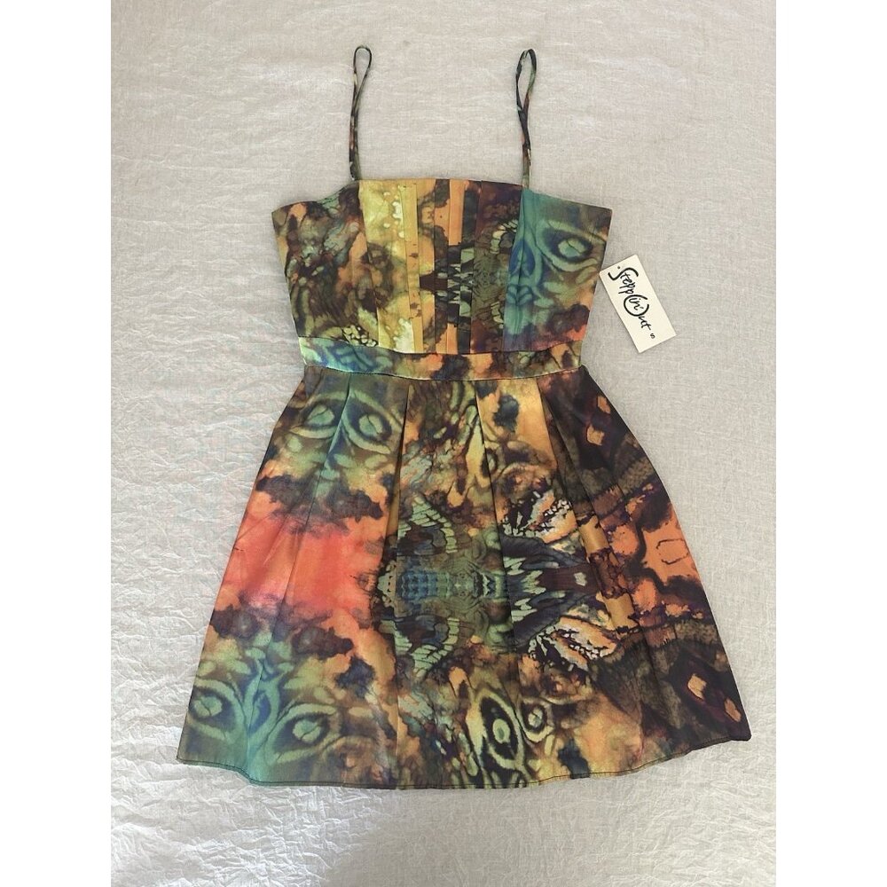 Vintage Stepping Out NWT Colorful Abstract Dress Size Small Spaghetti Strap